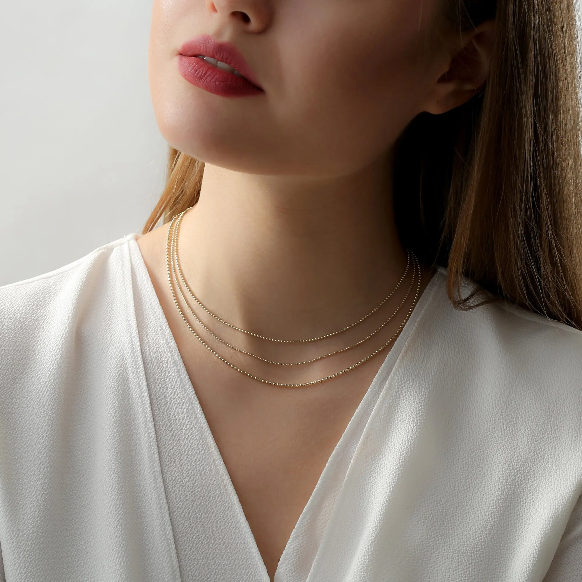 Solid Gold Beaded Chain Necklace, Selena SARAHELISE