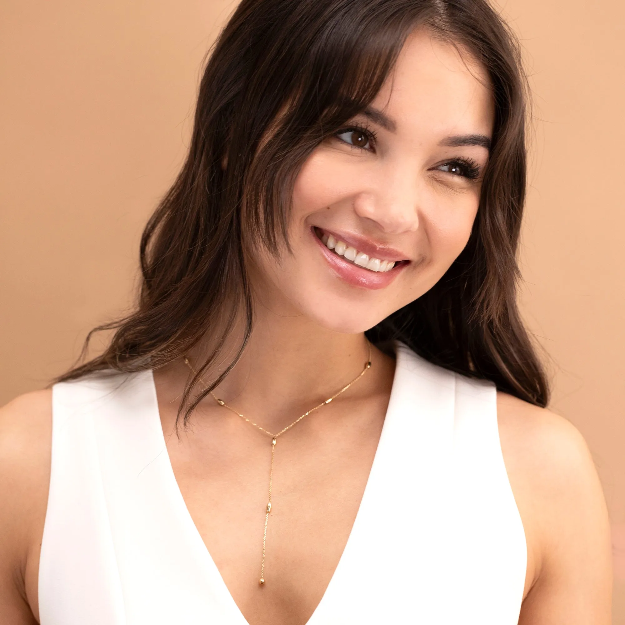 Solid Gold Beaded Lariat Necklace, Lyla SARAHELISE