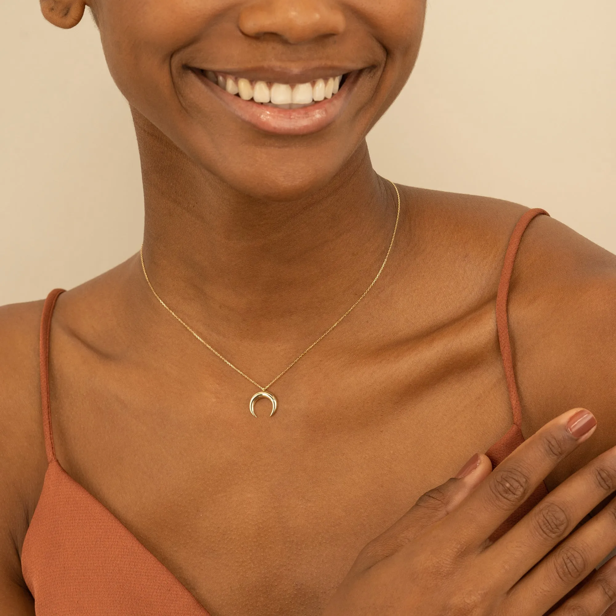 Solid Gold Crescent Horn Necklace, Hailie SARAHELISE