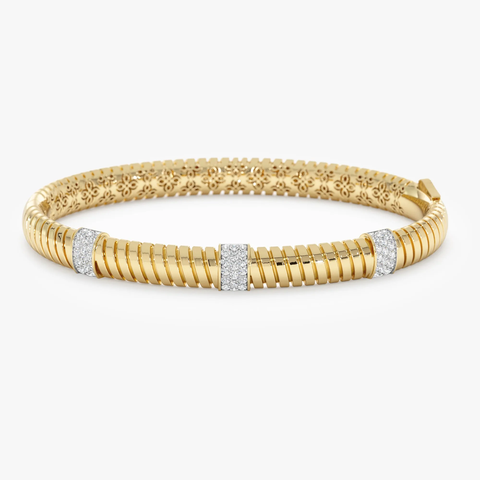 Solid Gold Diamond Ribbed Bangle, Martha SARAHELISE