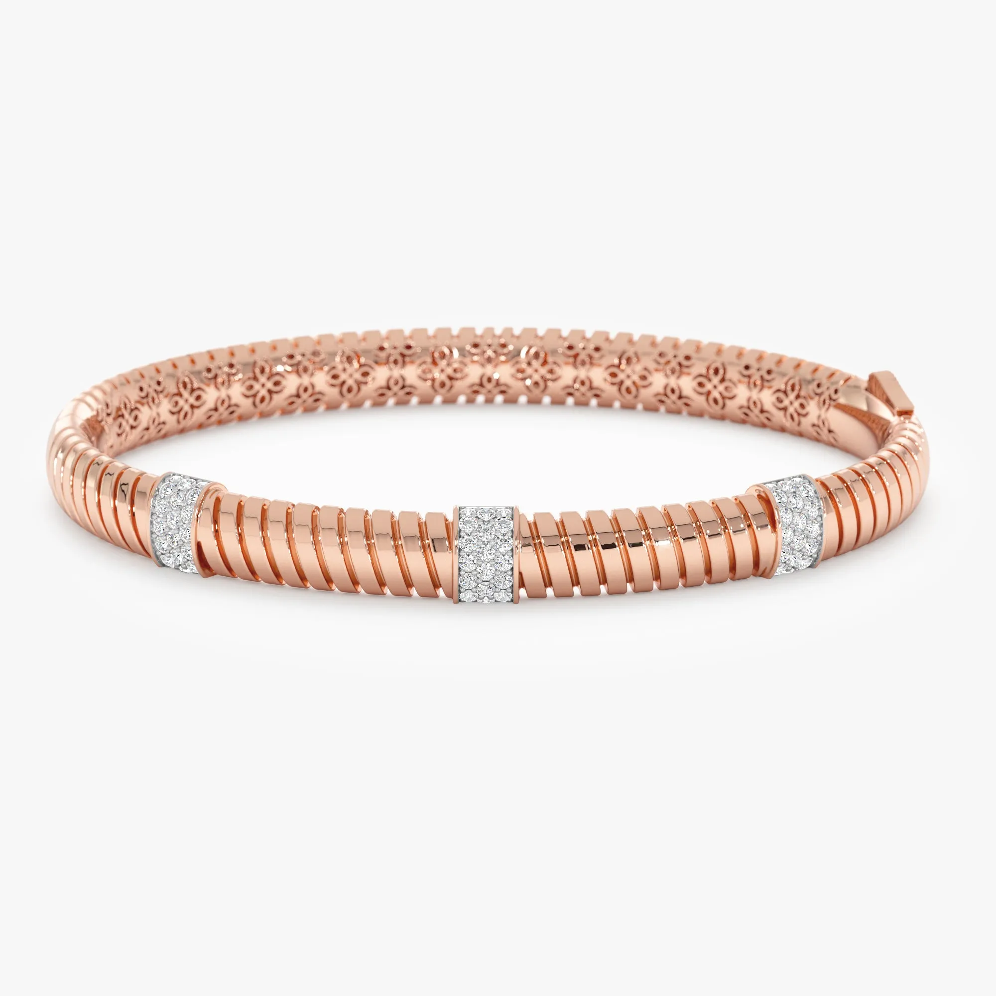 Solid Gold Diamond Ribbed Bangle, Martha SARAHELISE