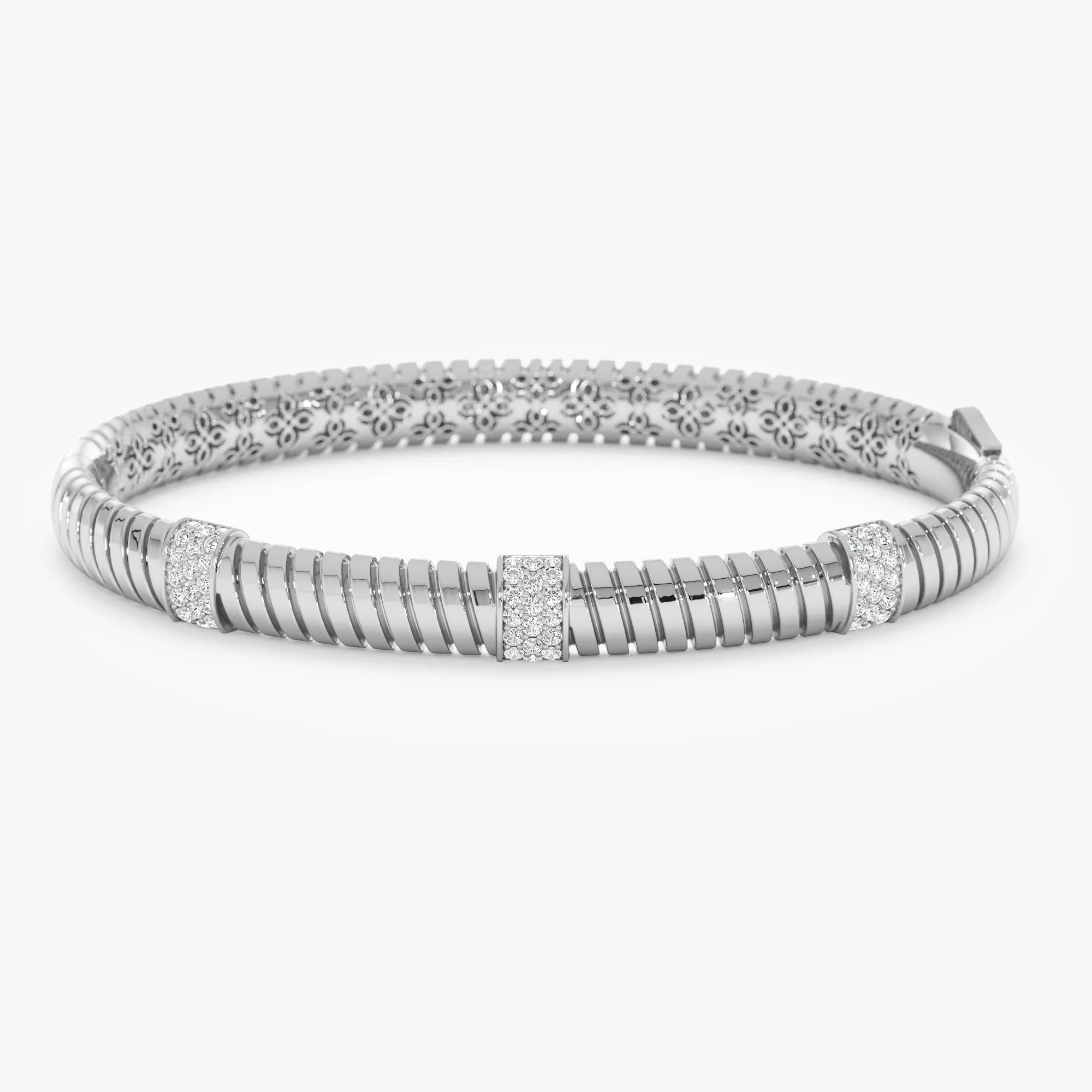 Solid Gold Diamond Ribbed Bangle, Martha SARAHELISE