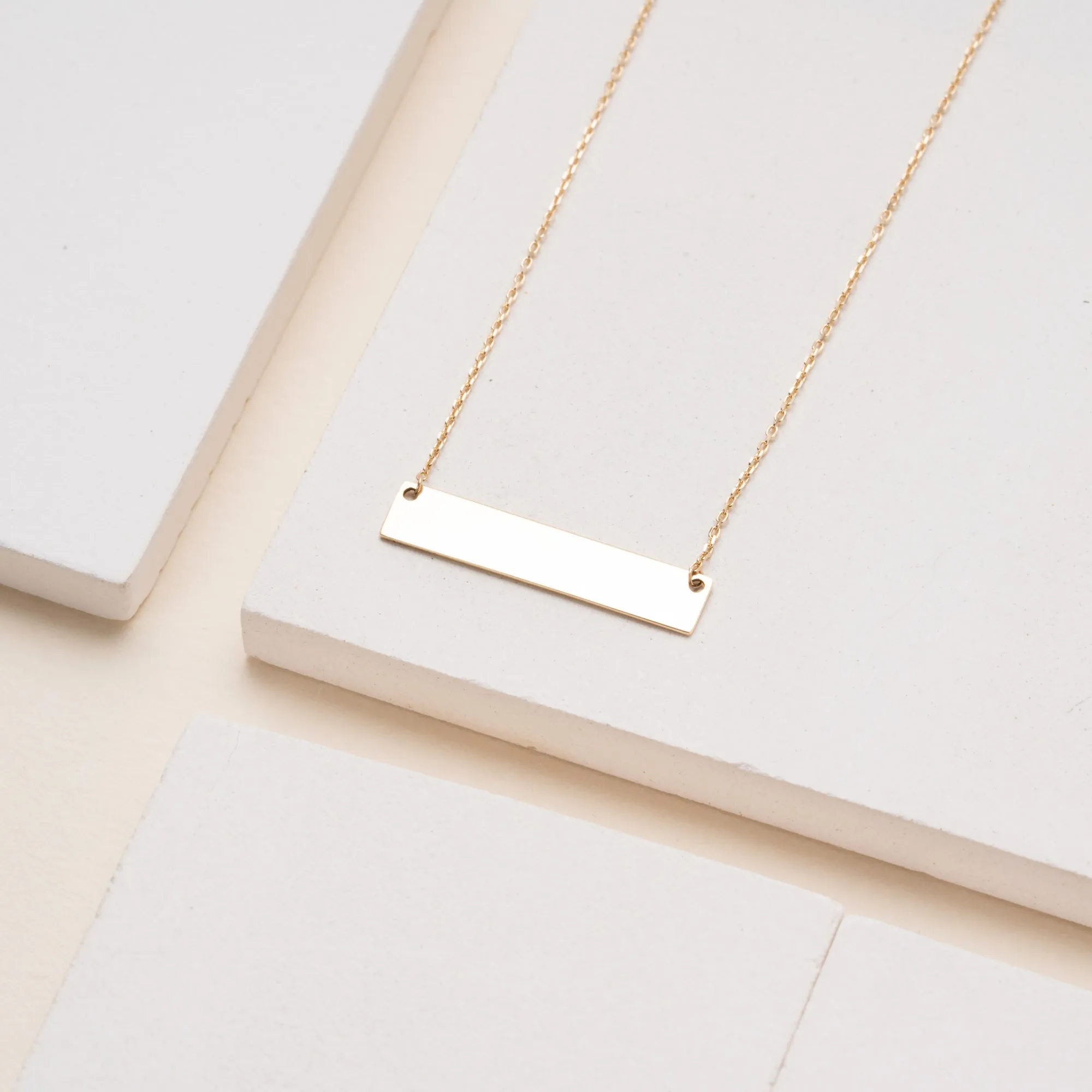 Solid Gold Engravable Bar Necklace, Blanca SARAHELISE