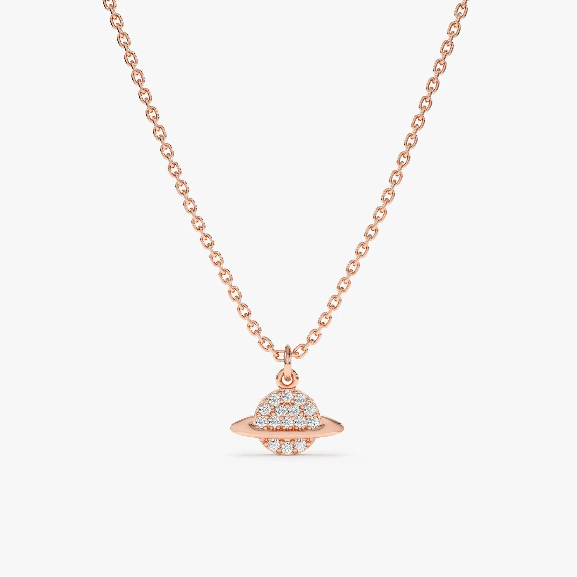 Solid Gold Natural Diamond Saturn Pendant Necklace, Michelle SARAHELISE