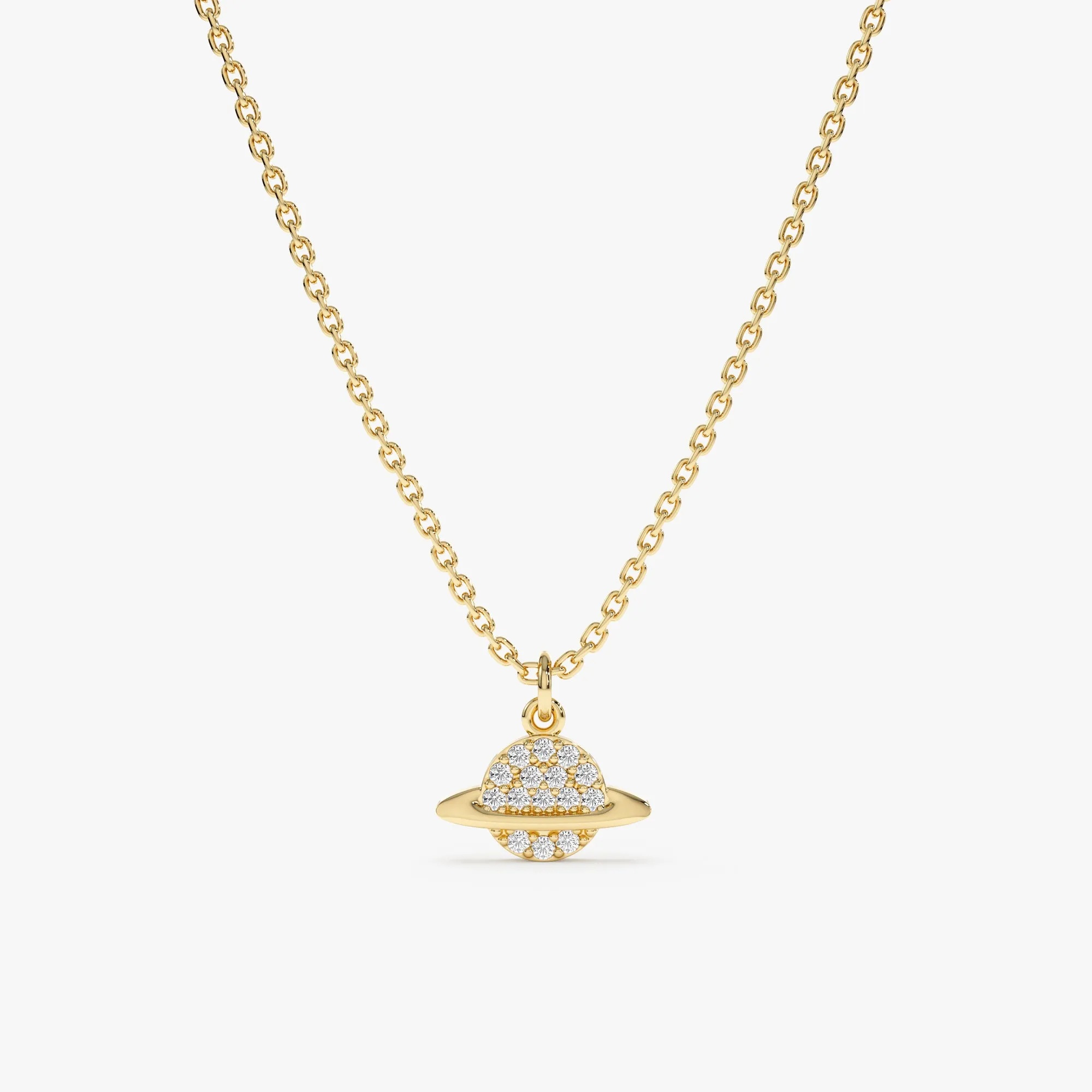 Solid Gold Natural Diamond Saturn Pendant Necklace, Michelle SARAHELISE