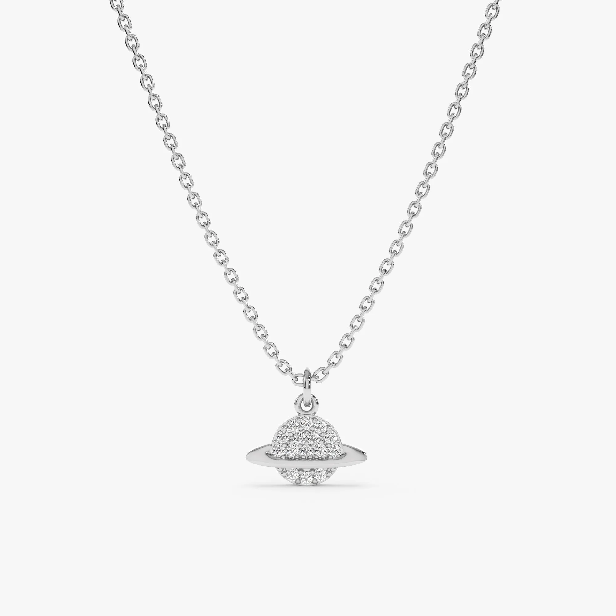 Solid Gold Natural Diamond Saturn Pendant Necklace, Michelle SARAHELISE