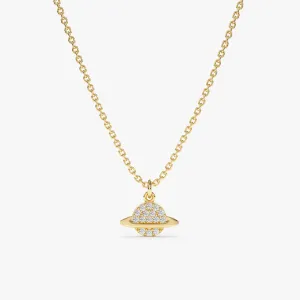 Solid Gold Natural Diamond Saturn Pendant Necklace, Michelle SARAHELISE