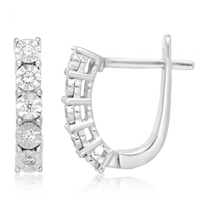 Sterling Silver 10 Diamond Hoop Earrings Shiels