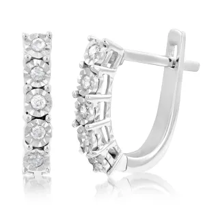 Sterling Silver 10 Diamond Hoop Earrings Shiels