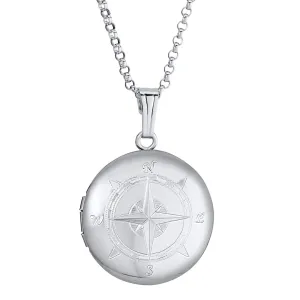 Sterling Silver 19mm Round Compass Locket Necklace Croghans