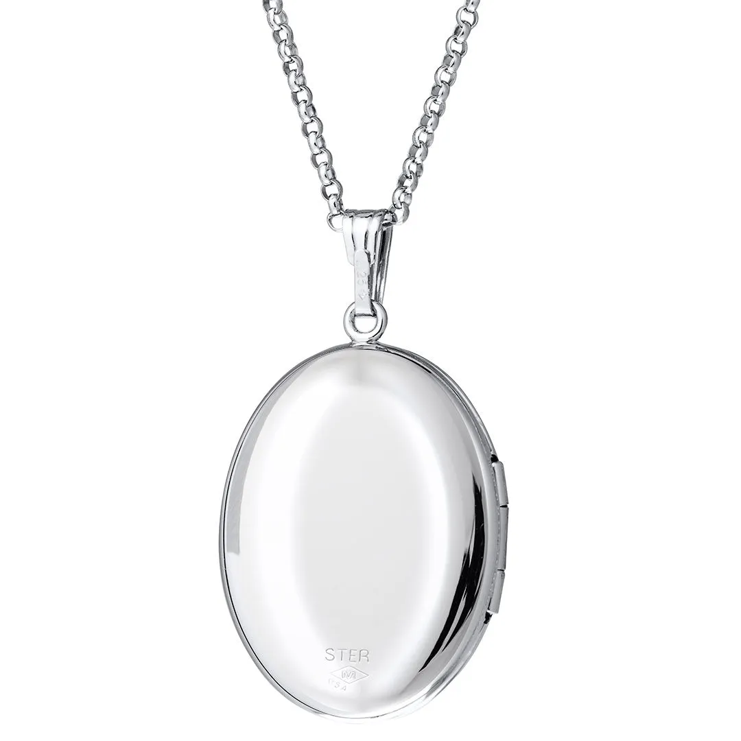 Sterling Silver 20x25mm Oval Locket Necklace Croghans