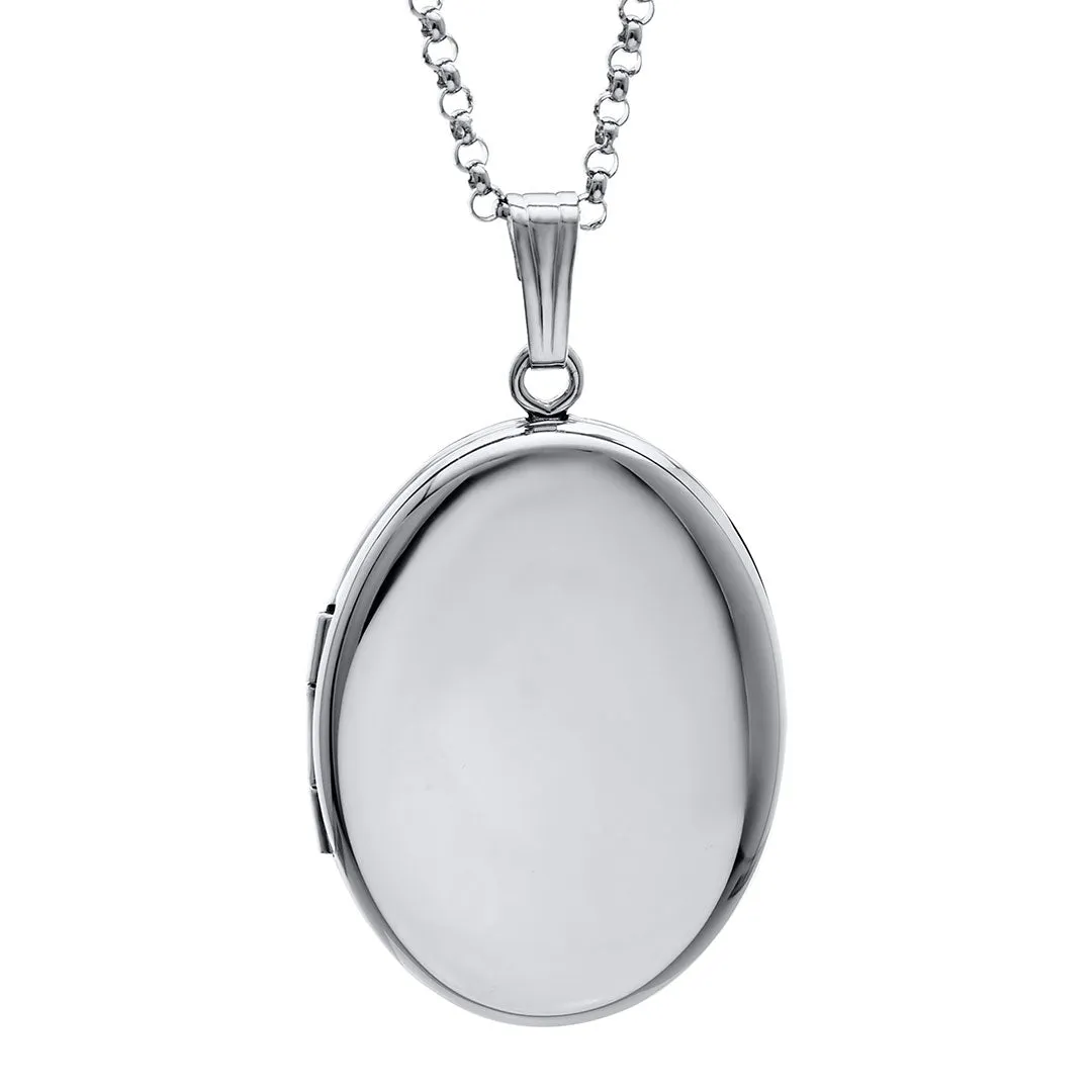 Sterling Silver 20x25mm Oval Locket Necklace Croghans