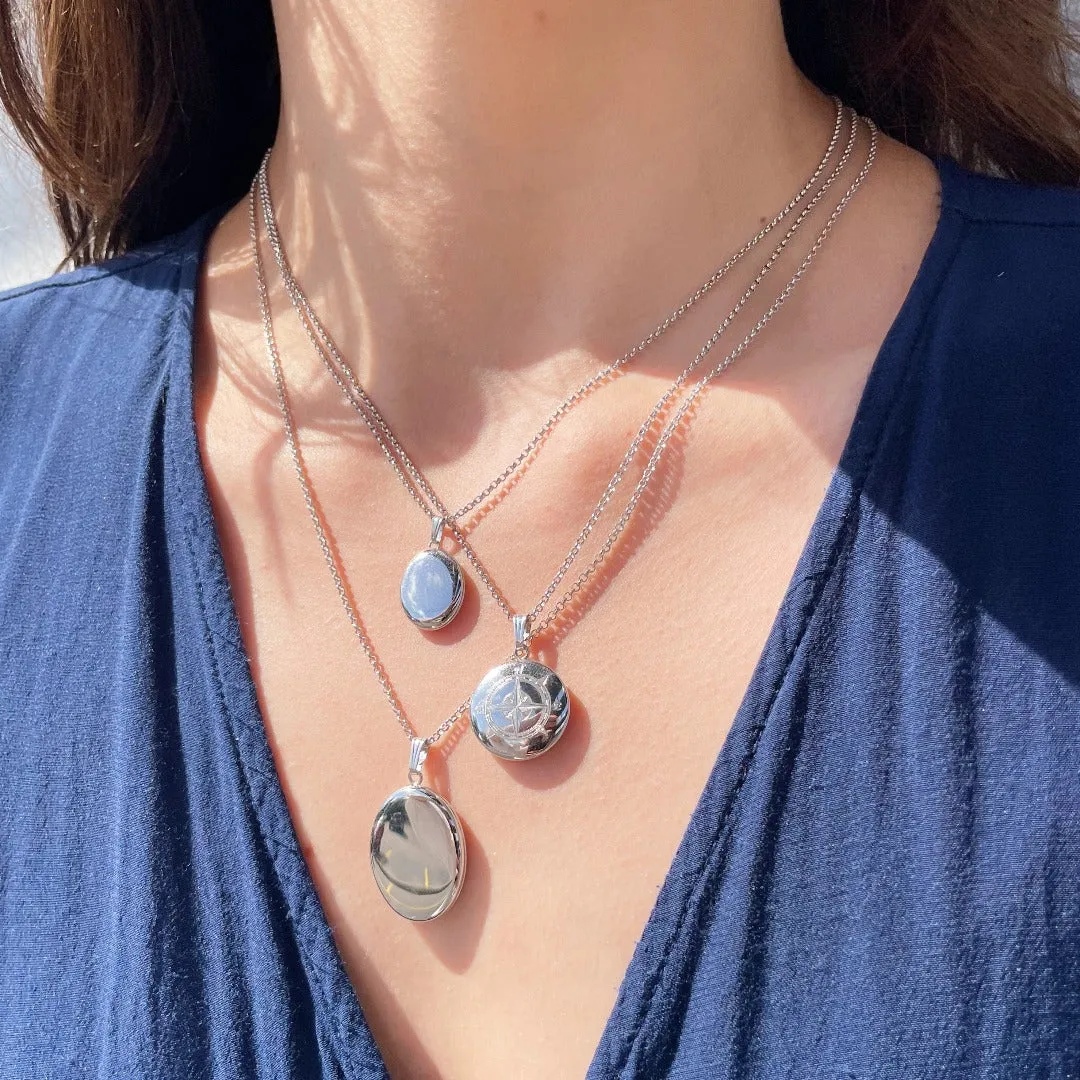Sterling Silver 20x25mm Oval Locket Necklace Croghans