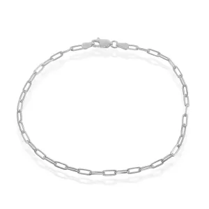 Sterling Silver 2.8mm Paper Clip Anklet - Rhodium Plated