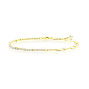 Sterling Silver 2mm Half Tennis & 3.5mm Paperclip Anklet