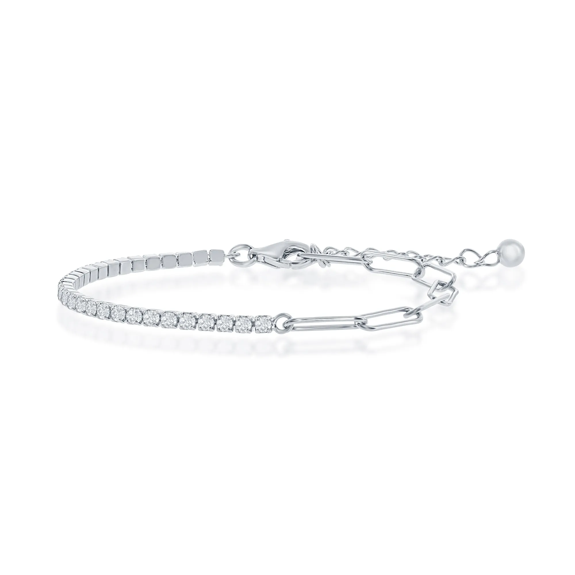 Sterling Silver 2mm Half Tennis & 3.5mm Paperclip Anklet