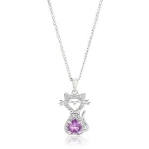 Sterling Silver Amethyst and Cubic Zirconia Cat Pendant Shiels
