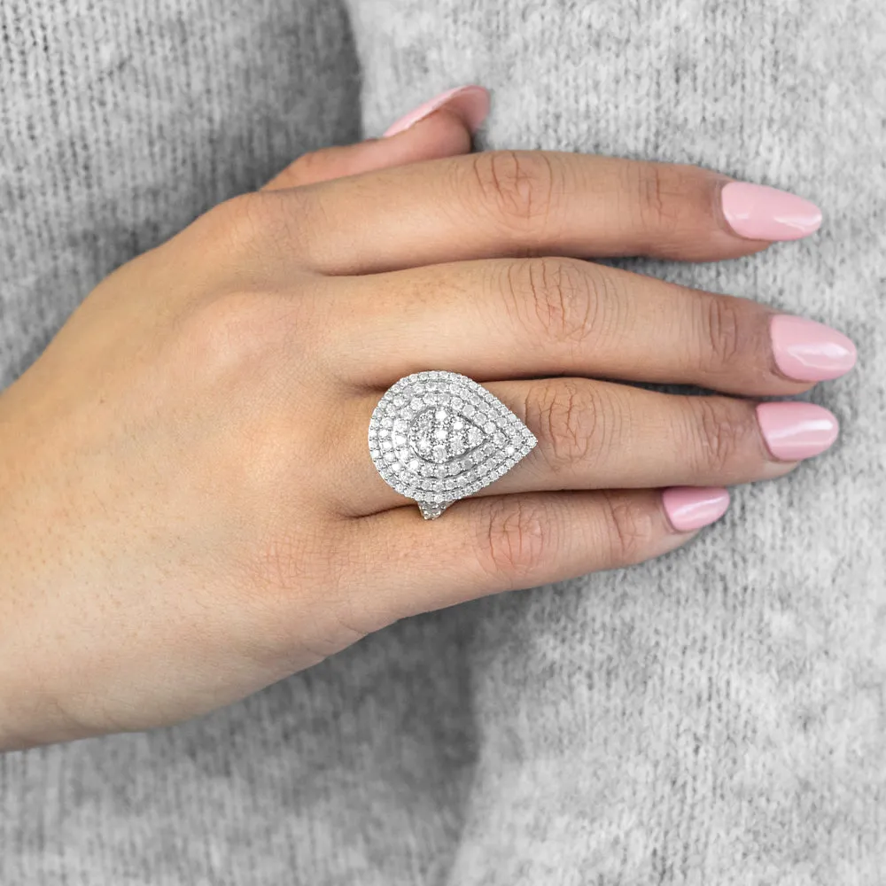 Sterling Silver and 9ct Yellow Gold 3 Carat Diamond Pear Shaped Cluster Ring Shiels