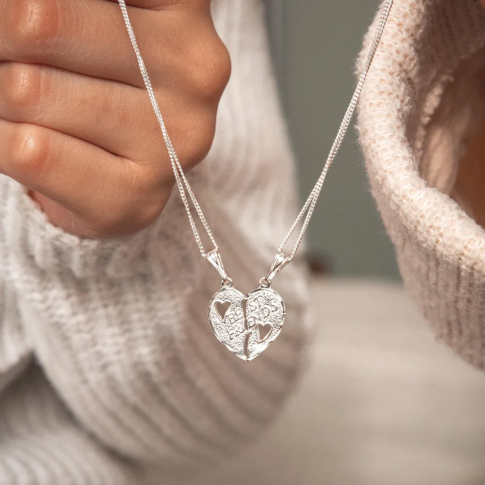 Sterling Silver Best Friend Heart Break Pendant With 45cm Chain Shiels