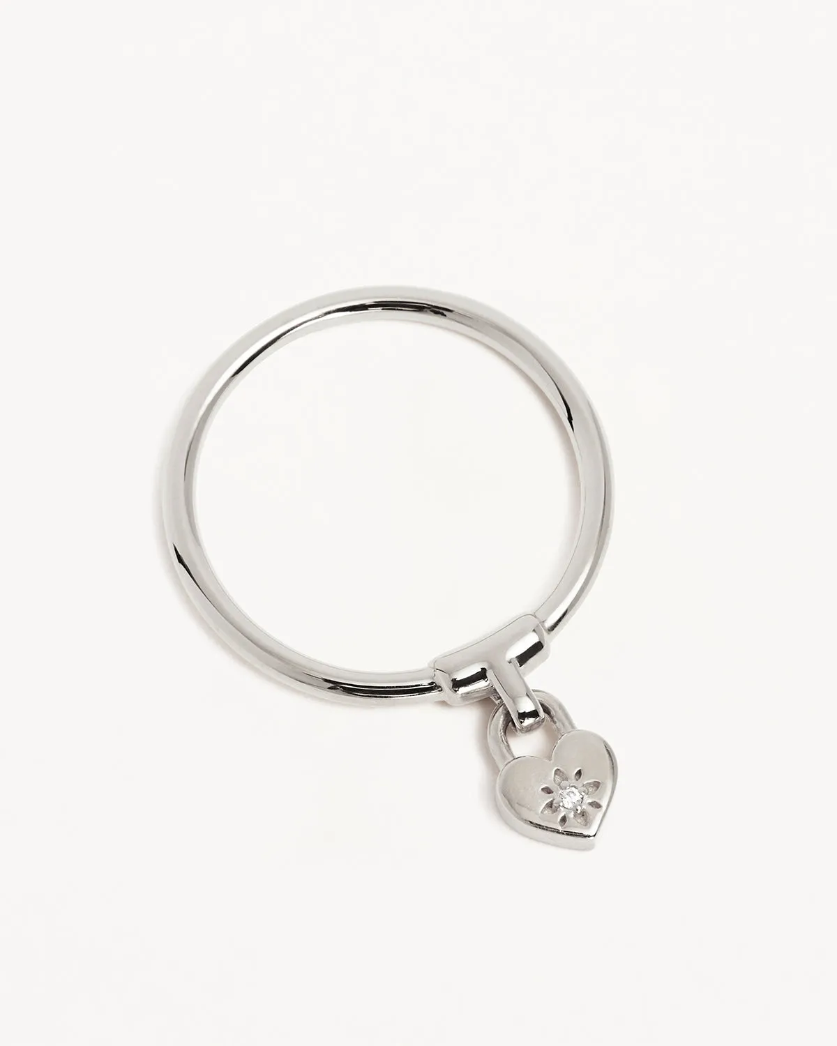 Sterling Silver Crystal Lotus Heart Padlock Ring Bycharlotte
