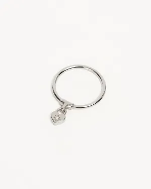Sterling Silver Crystal Lotus Heart Padlock Ring Bycharlotte