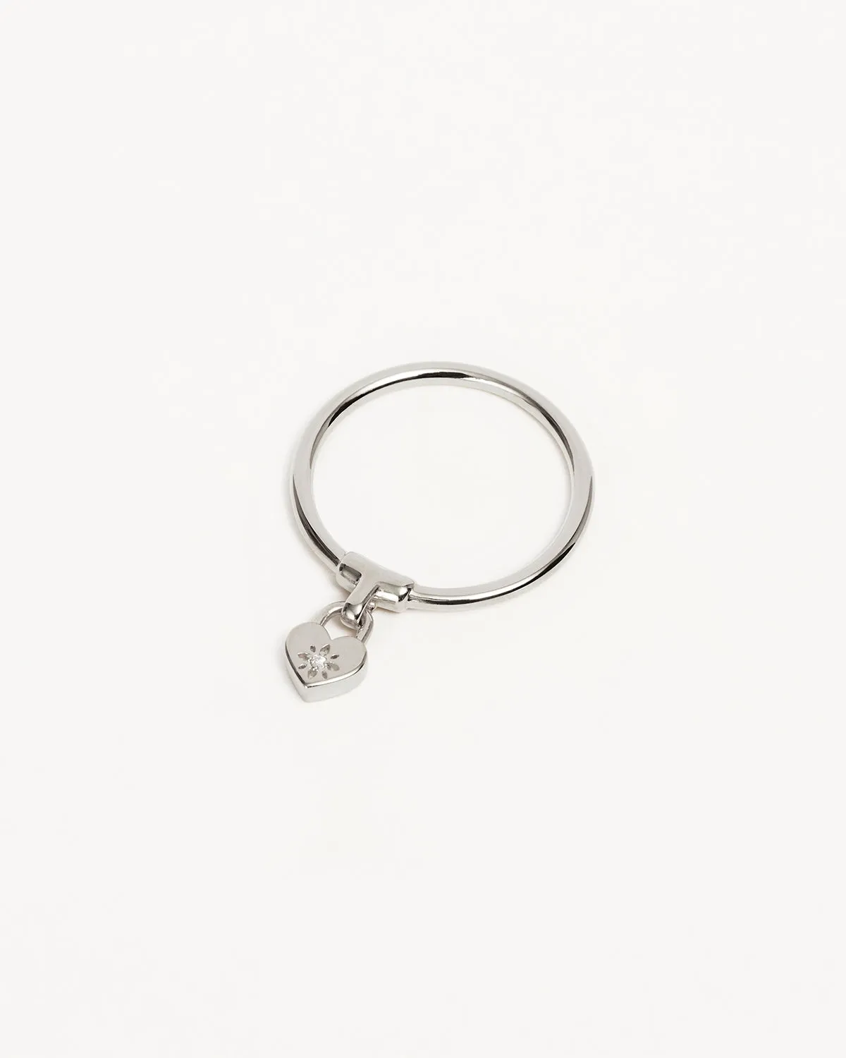 Sterling Silver Crystal Lotus Heart Padlock Ring Bycharlotte