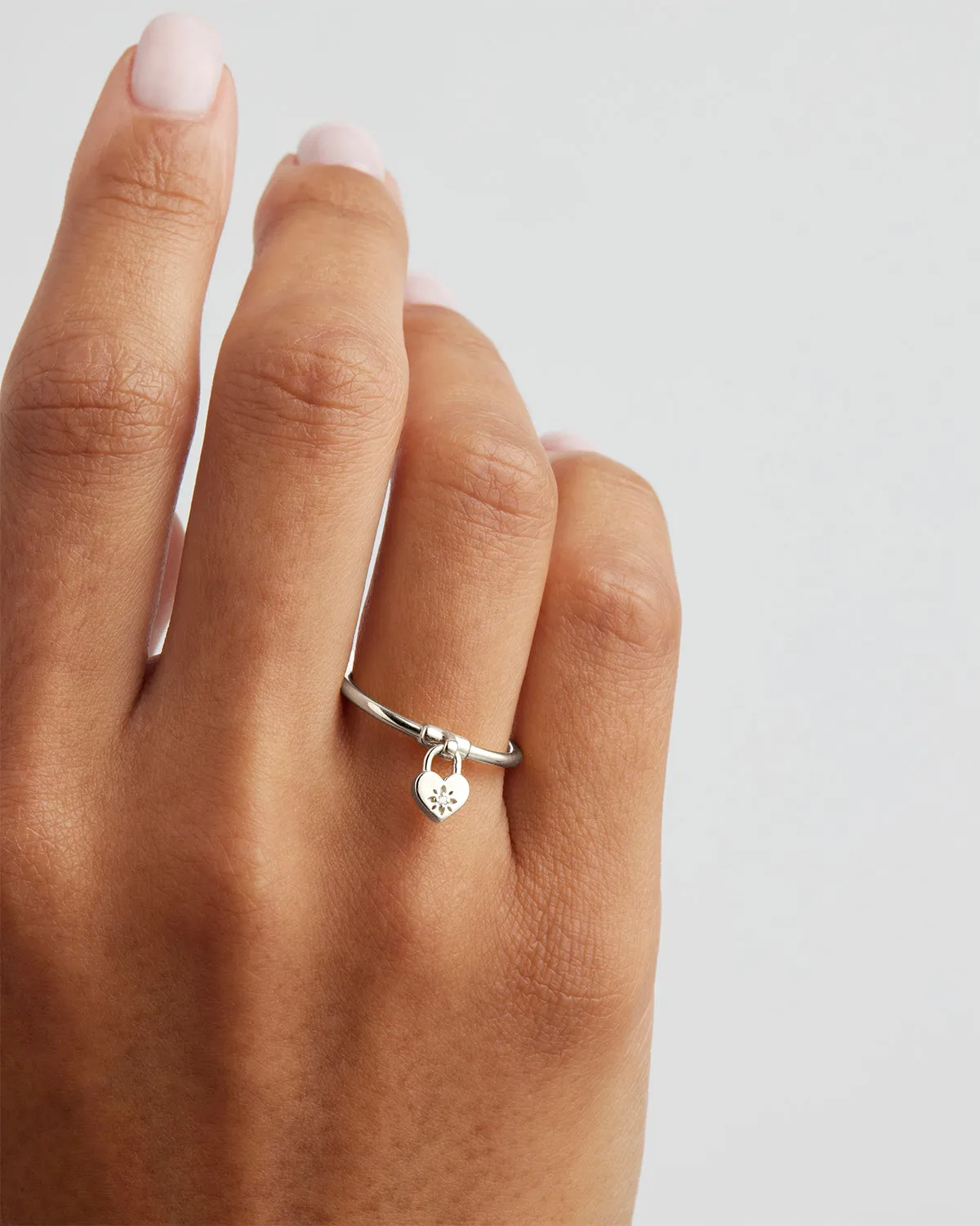 Sterling Silver Crystal Lotus Heart Padlock Ring Bycharlotte