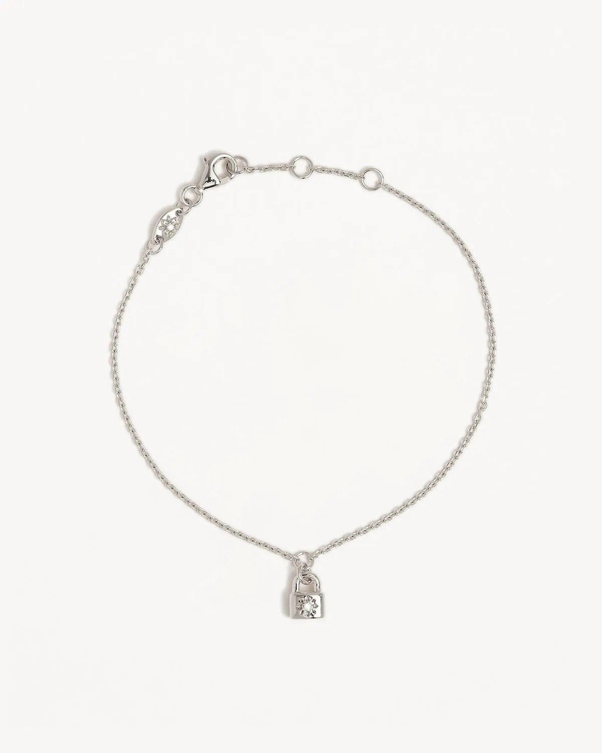 Sterling Silver Crystal Lotus Padlock Bracelet Bycharlotte