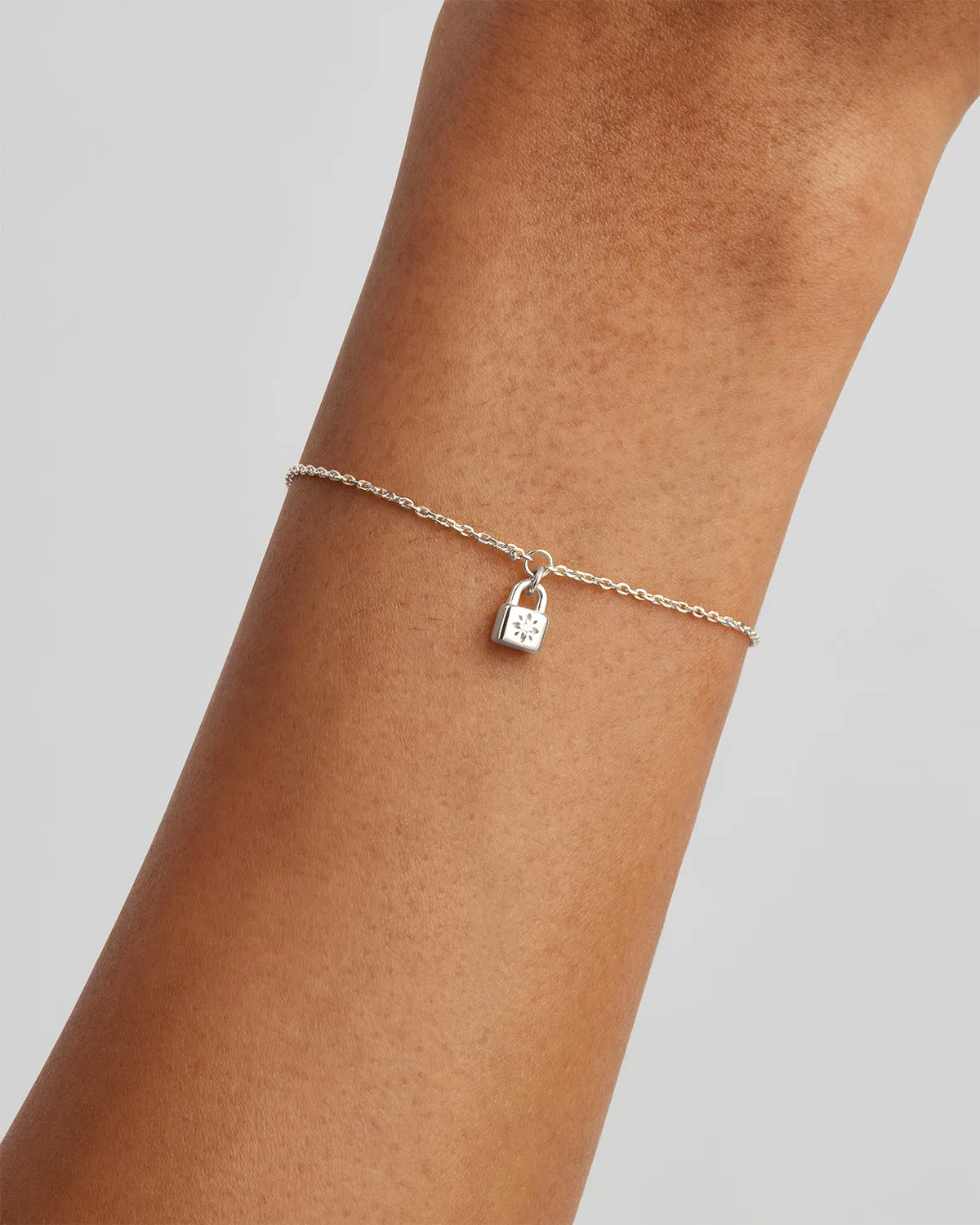 Sterling Silver Crystal Lotus Padlock Bracelet Bycharlotte