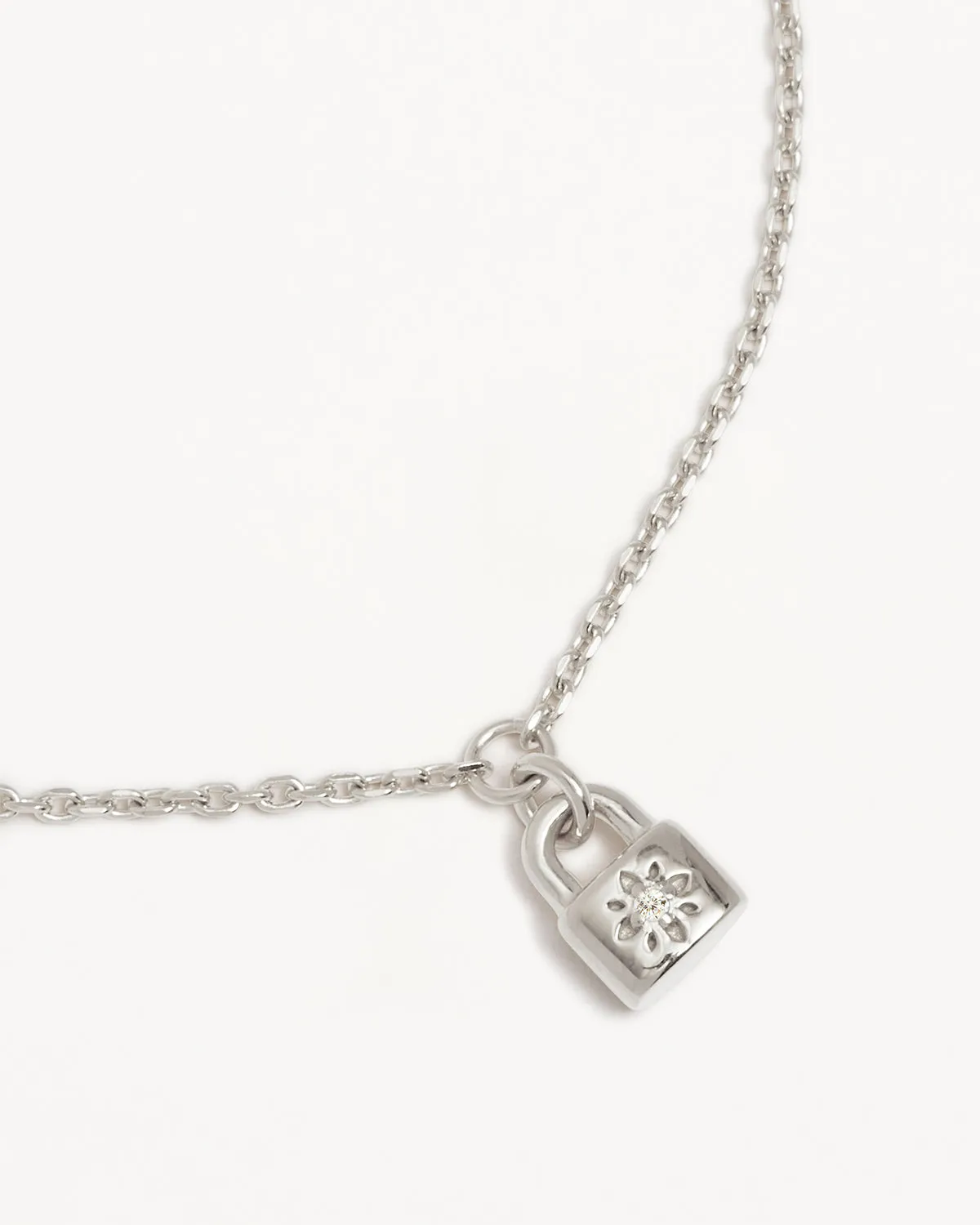 Sterling Silver Crystal Lotus Padlock Bracelet Bycharlotte