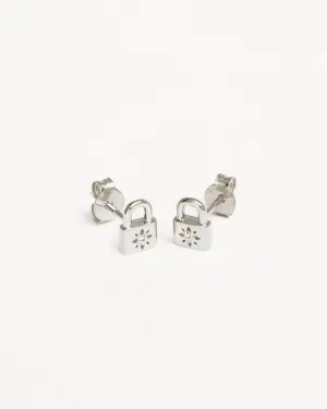 Sterling Silver Crystal Lotus Padlock Stud Earrings Bycharlotte