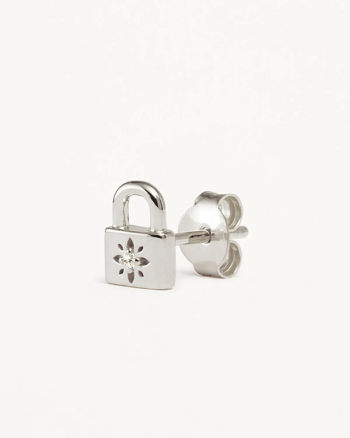 Sterling Silver Crystal Lotus Padlock Stud Earrings Bycharlotte
