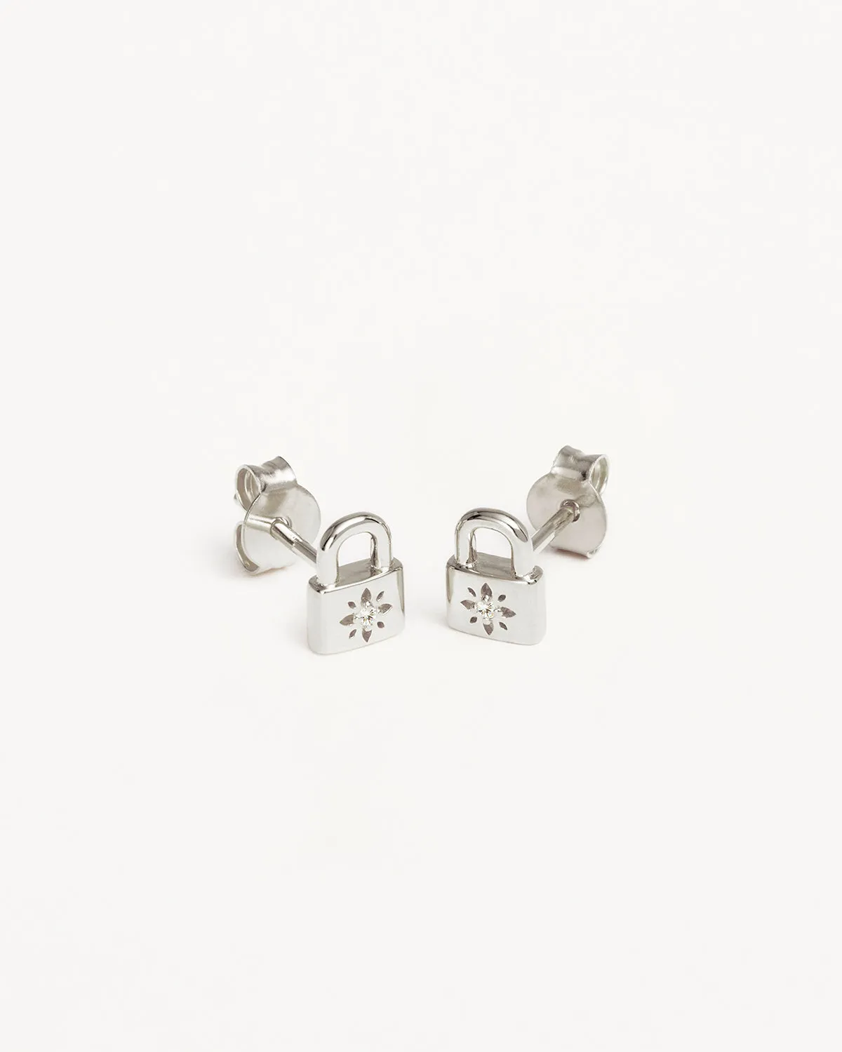 Sterling Silver Crystal Lotus Padlock Stud Earrings Bycharlotte