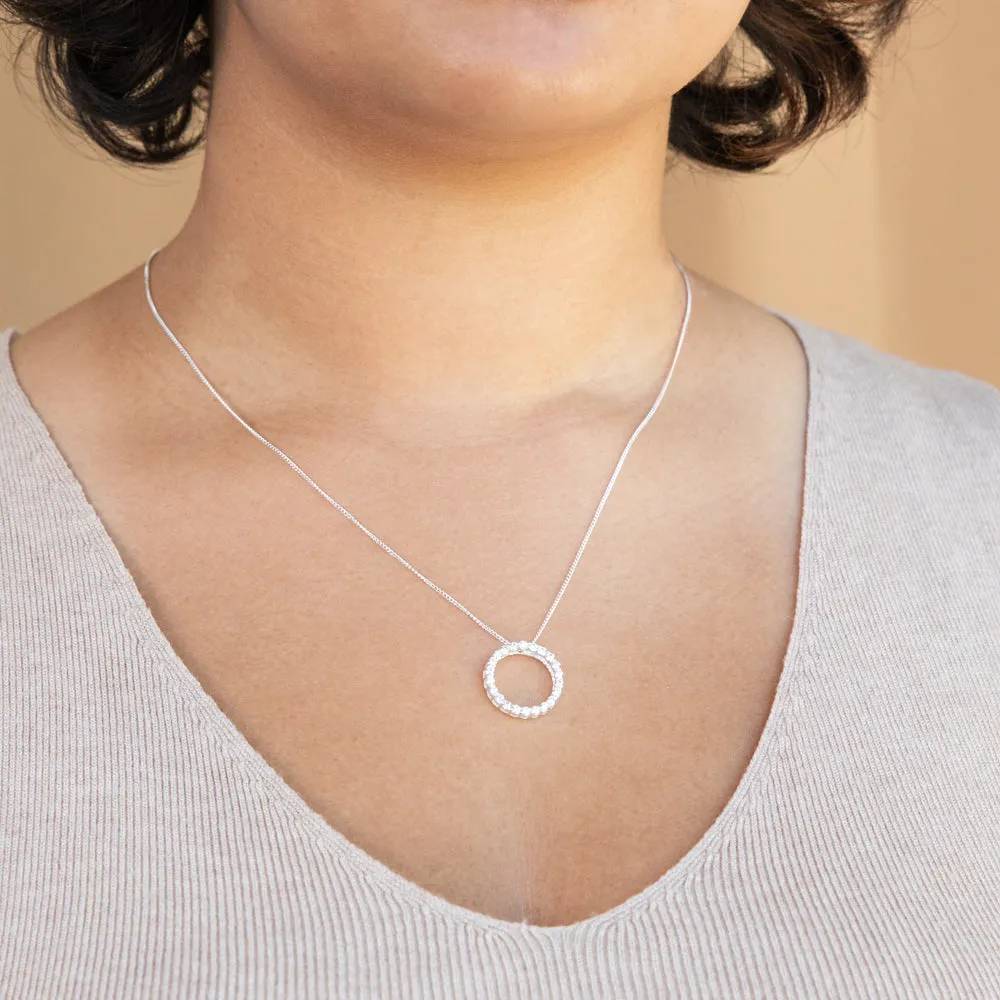 Sterling Silver Cubic Zirconia Circle Of Life Pendant With 50cm Chain Shiels