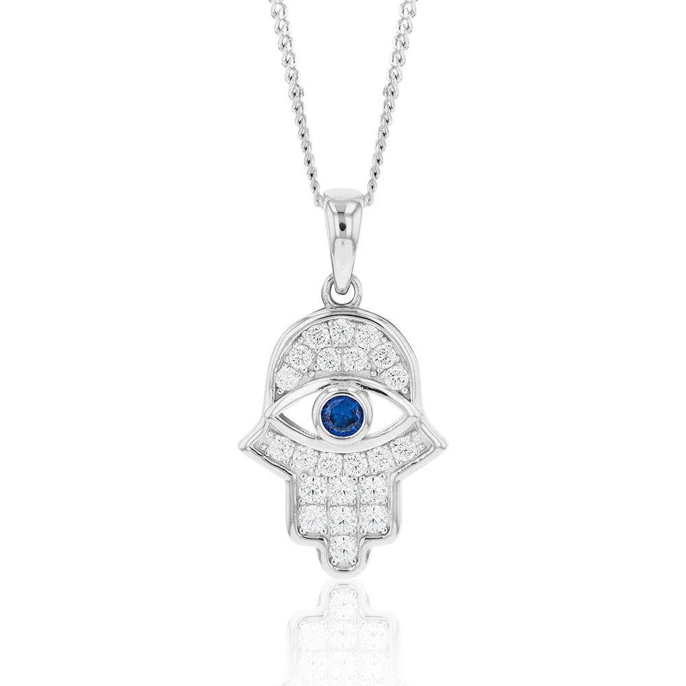 Sterling Silver Cubic Zirconia Hamsa Evil Eye Pendant Shiels