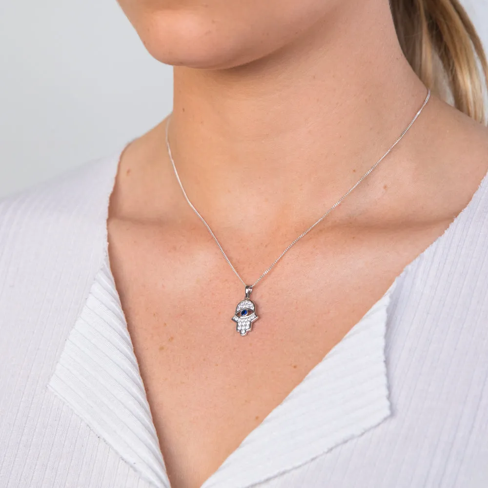 Sterling Silver Cubic Zirconia Hamsa Evil Eye Pendant Shiels