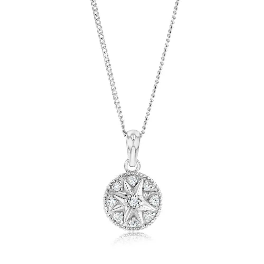 Sterling Silver Cubic Zirconia Star On Round Pendant Shiels