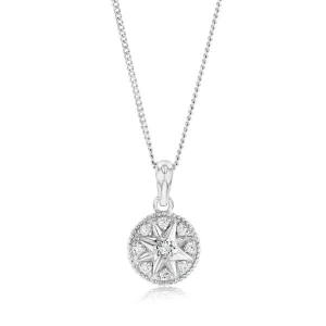 Sterling Silver Cubic Zirconia Star On Round Pendant Shiels