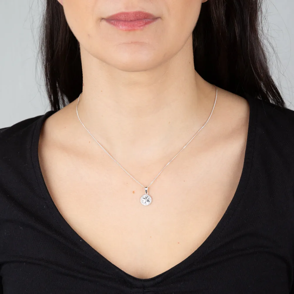Sterling Silver Cubic Zirconia Star On Round Pendant Shiels
