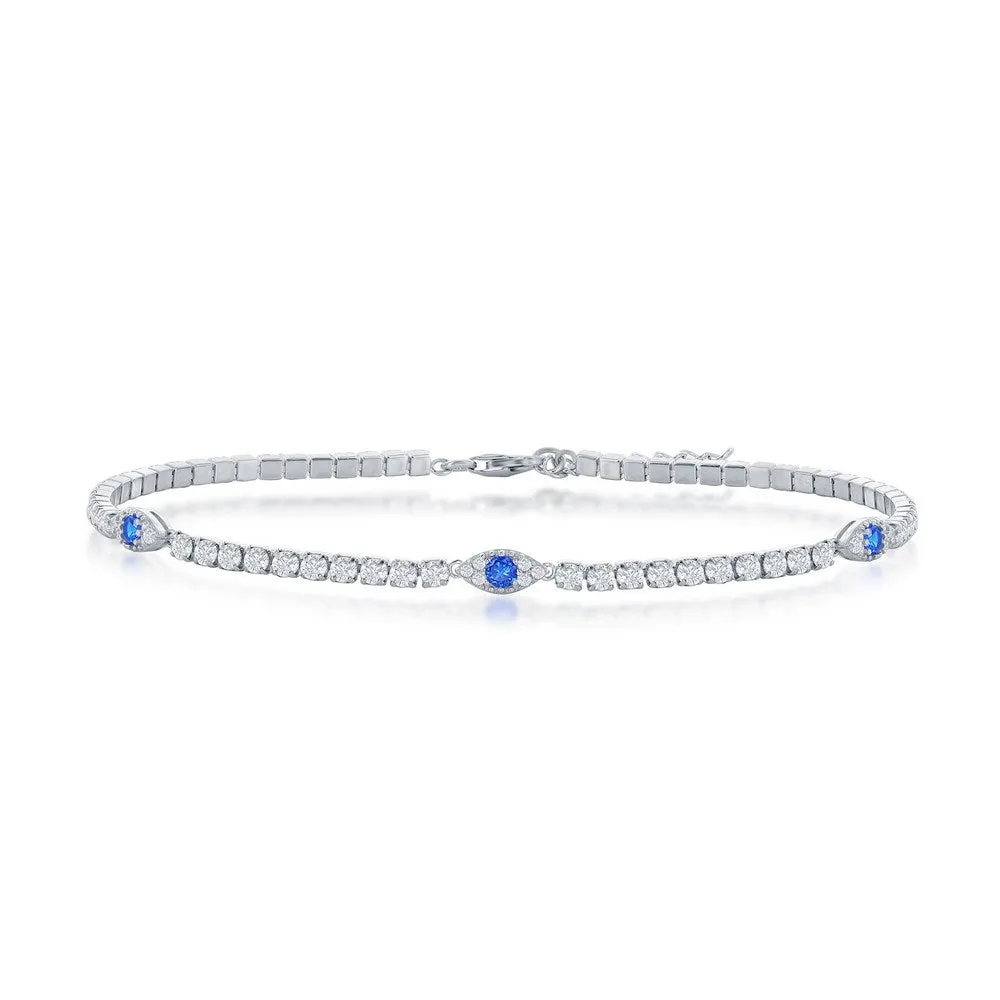 Sterling Silver CZ Evil Eye Tennis Anklet - Gold Plated