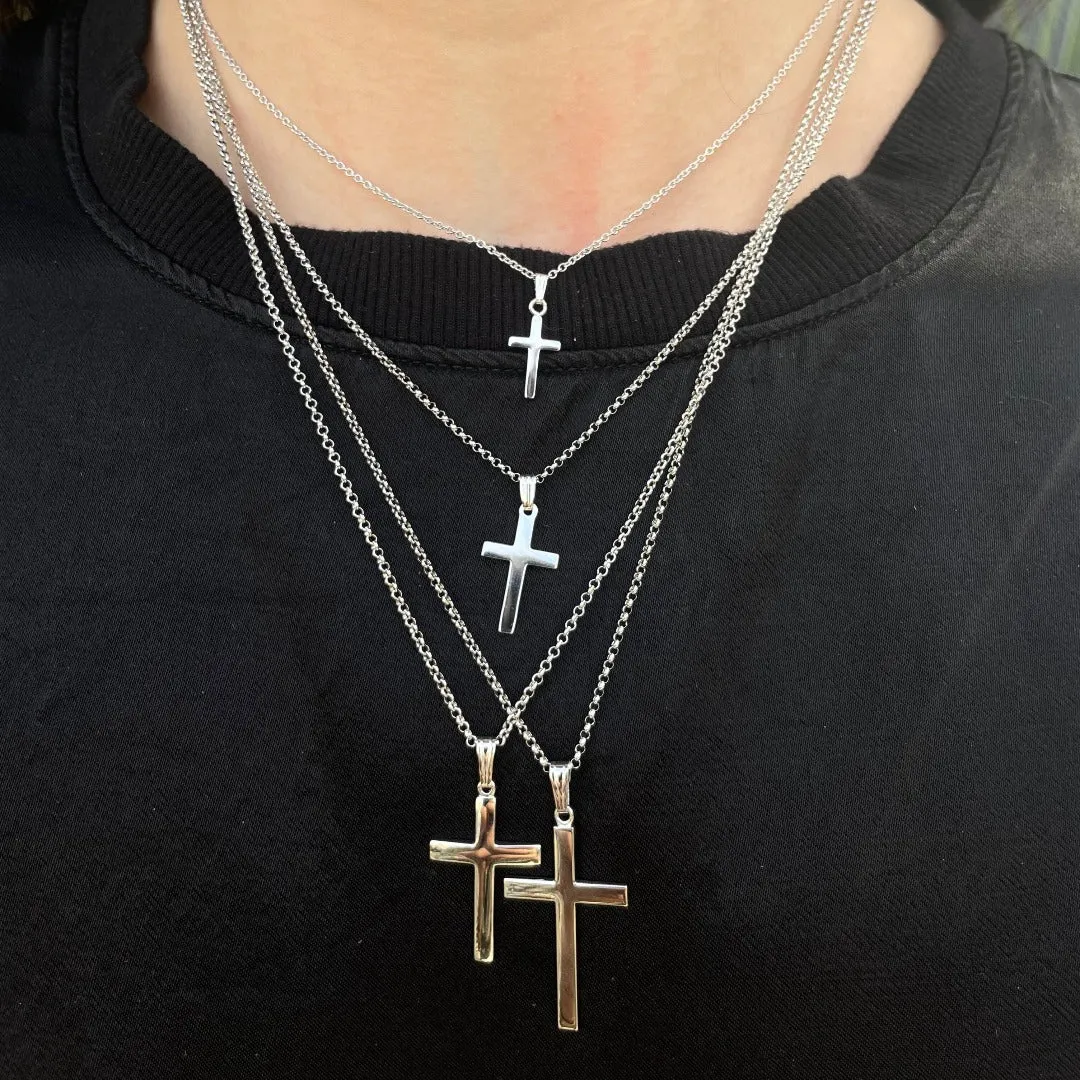 Sterling Silver Domed Cross Pendant Necklace Croghans