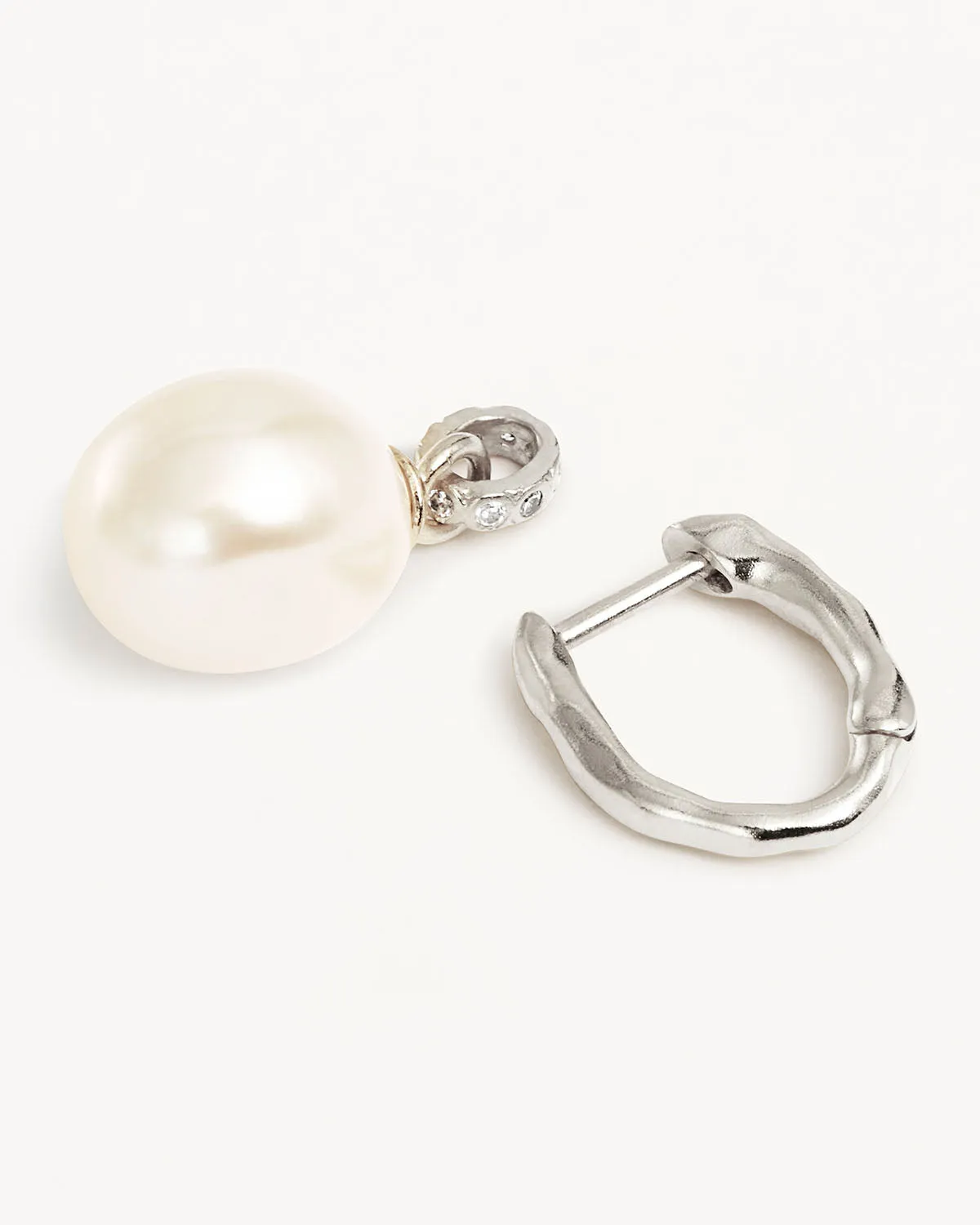 Sterling Silver Embrace Stillness Pearl Hoops Bycharlotte