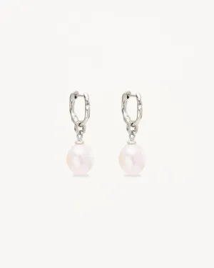 Sterling Silver Embrace Stillness Pearl Hoops Bycharlotte