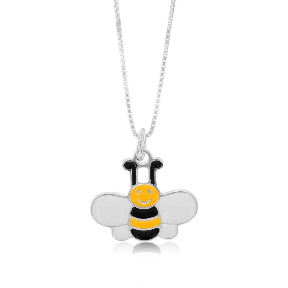 Sterling Silver Enamel Honeybee Pendant on 45cm Chain Shiels