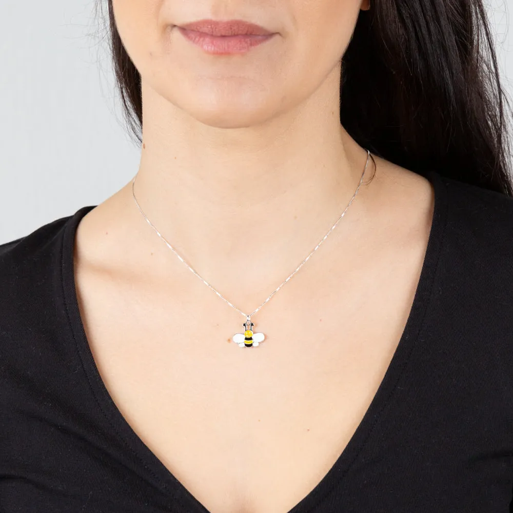 Sterling Silver Enamel Honeybee Pendant on 45cm Chain Shiels