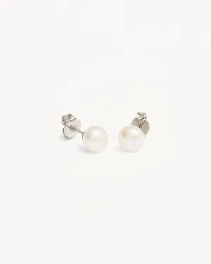 Sterling Silver Floating On Air Pearl Stud Earrings - 6mm Bycharlotte