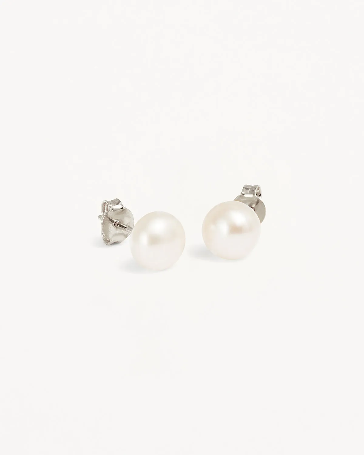 Sterling Silver Floating On Air Pearl Stud Earrings - 8mm Bycharlotte
