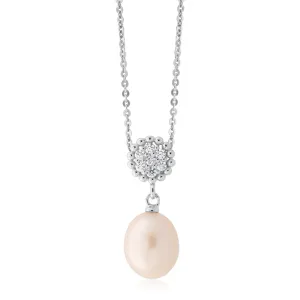 Sterling Silver Freshwater Pearl 8.5-9mm & Zirconia Pendant Shiels
