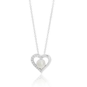 Sterling Silver Freshwater Pearl and Cubic Zirconia Heart Pendant Shiels