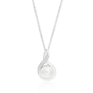 Sterling Silver Freshwater Pearl and Zirconia Infinity Pendant Shiels